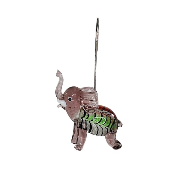 Vintage Art Glass Elephant Note Photo Memo Card Holder Business Card *CHIPPED* - Picture 1 of 10